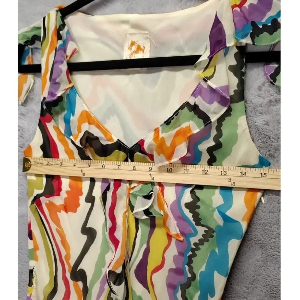 Anthropologie C Keer Womens Dress Size 4 Abstract Designer Silk Sheer Ruffle VNT - Picture 3 of 10